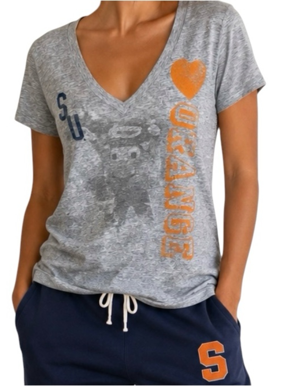 Victoria's Secret Pink Syracuse University Women's V-Neck T-Shirt Gray Size L
